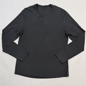 Lululemon Shirt Mens Large Gray Long Sleeve Henley Athletic Training Performance